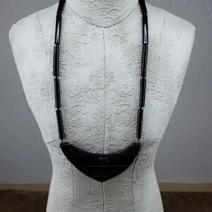 Vintage Crescent Shape Black Cylinder Bead Choker Statement Necklace